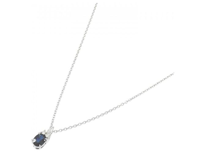 Autre Marque Collana in Zaffiro e Diamante Pt950 Pt850 Argento - vista 2