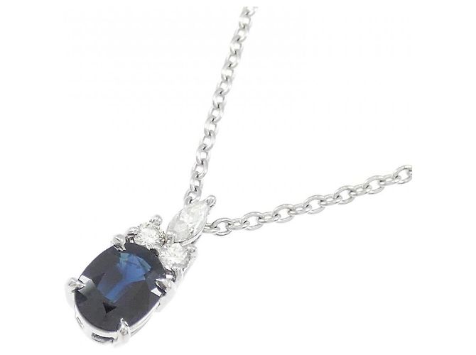 Autre Marque Collana in Zaffiro e Diamante Pt950 Pt850 Argento - vista 3