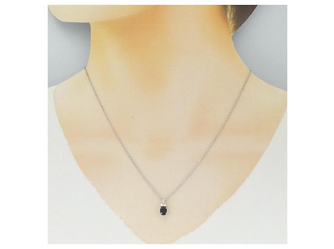 Autre Marque Collana in Zaffiro e Diamante Pt950 Pt850 Argento - vista 6