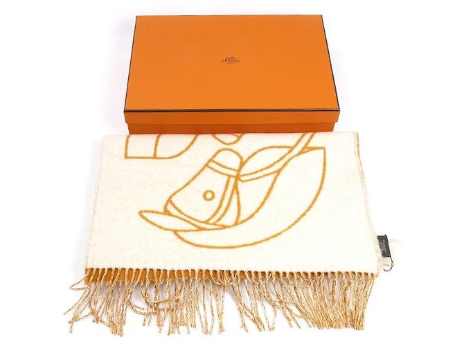 Sciarpa in cashmere Hermès Entralacques Equestres Bianco - vista 6