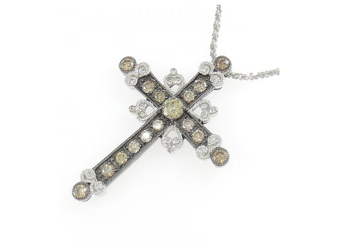 Autre Marque Collana con Croce in Diamanti in Oro Bianco Au750 Argento - vista 3