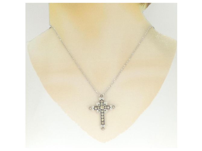 Autre Marque Collana con Croce in Diamanti in Oro Bianco Au750 Argento - vista 6