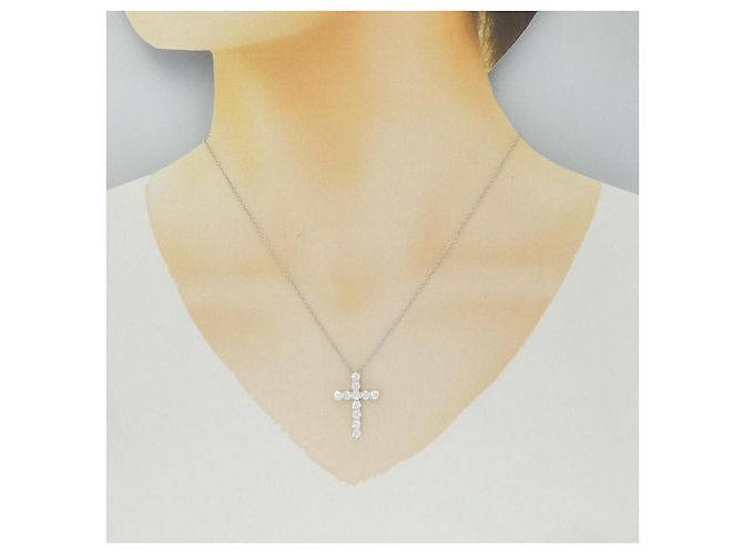 Autre Marque Collana Croce con Diamanti Pt850 Argento - vista 6