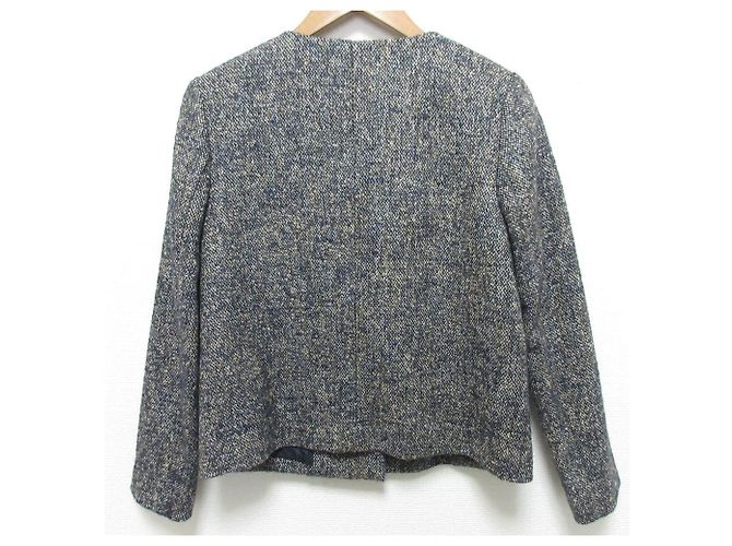 Chaqueta sin cuello de tweed de lujo Theory Azul Azul marino - vista 2