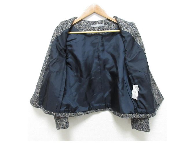 Chaqueta sin cuello de tweed de lujo Theory Azul Azul marino - vista 3