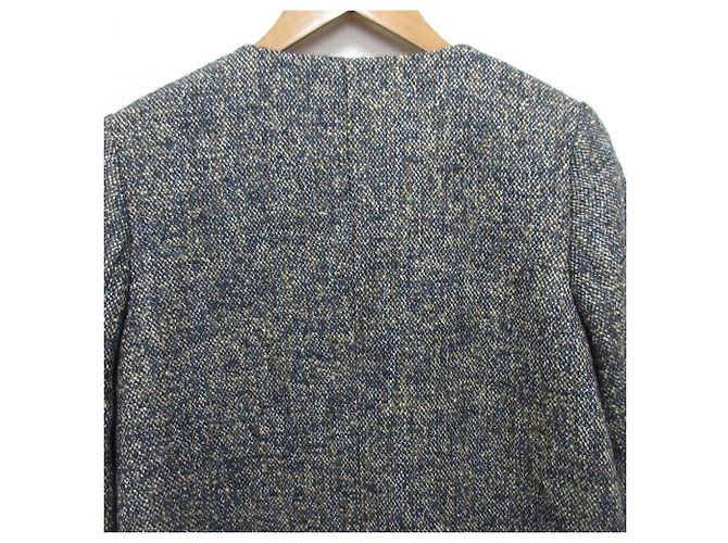 Chaqueta sin cuello de tweed de lujo Theory Azul Azul marino - vista 5