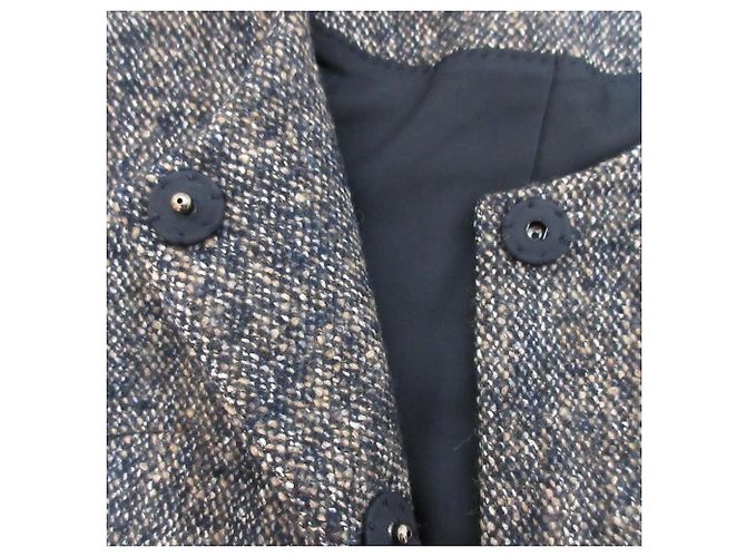 Chaqueta sin cuello de tweed de lujo Theory Azul Azul marino - vista 8