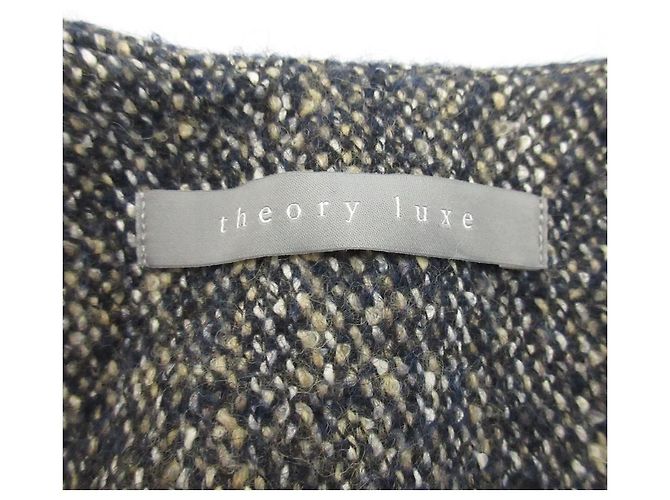 Chaqueta sin cuello de tweed de lujo Theory Azul Azul marino - vista 9