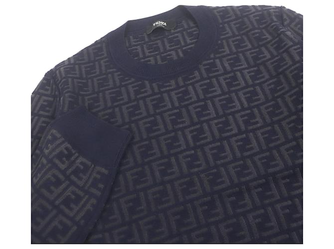 Fendi FF Logo Zucca Wollpullover Blau Marineblau - Ansicht 2