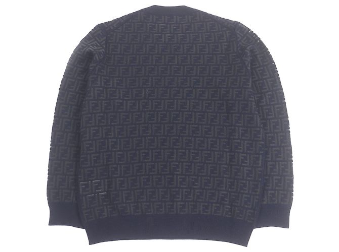 Fendi FF Logo Zucca Wollpullover Blau Marineblau - Ansicht 3