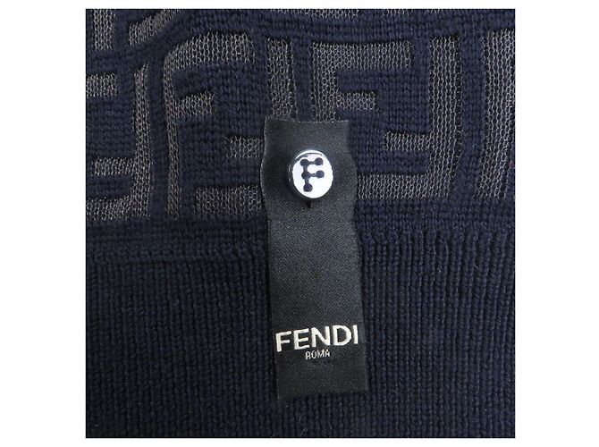 Fendi FF Logo Zucca Wollpullover Blau Marineblau - Ansicht 4