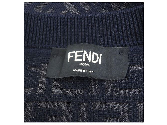 Fendi FF Logo Zucca Wollpullover Blau Marineblau - Ansicht 5