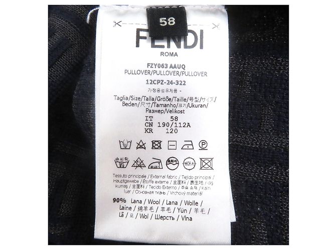 Fendi FF Logo Zucca Wollpullover Blau Marineblau - Ansicht 6