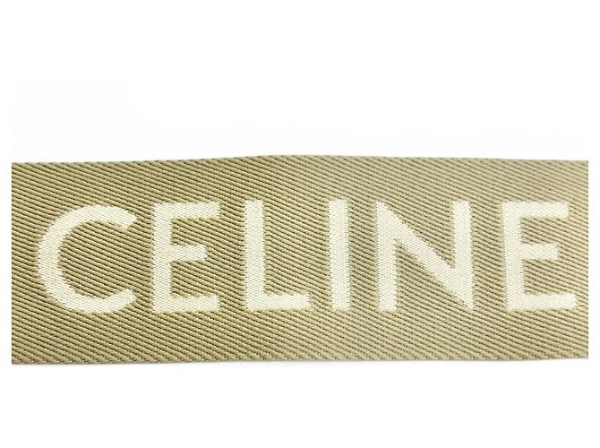 Céline Alça de ombro em couro e lona jacquard com logotipo Celine Marrom Bege - vista 5