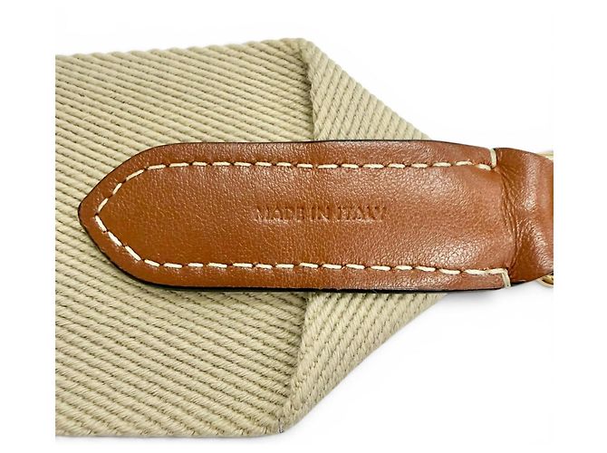 Céline Alça de ombro em couro e lona jacquard com logotipo Celine Marrom Bege - vista 8