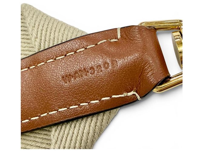 Céline Alça de ombro em couro e lona jacquard com logotipo Celine Marrom Bege - vista 9