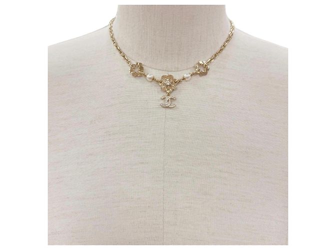 Collana Chanel Motivo Floreale con Perle e Strass D'oro - vista 2