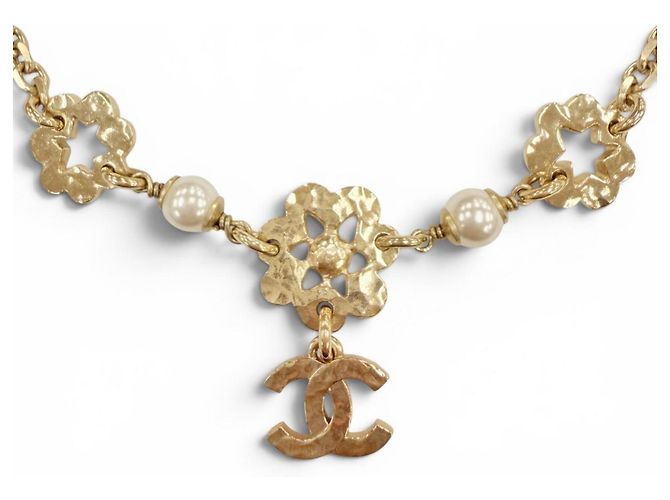 Collana Chanel Motivo Floreale con Perle e Strass D'oro - vista 3