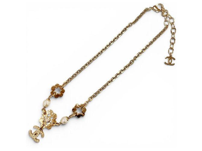 Collana Chanel Motivo Floreale con Perle e Strass D'oro - vista 4