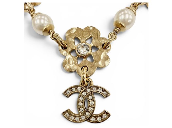 Collana Chanel Motivo Floreale con Perle e Strass D'oro - vista 7