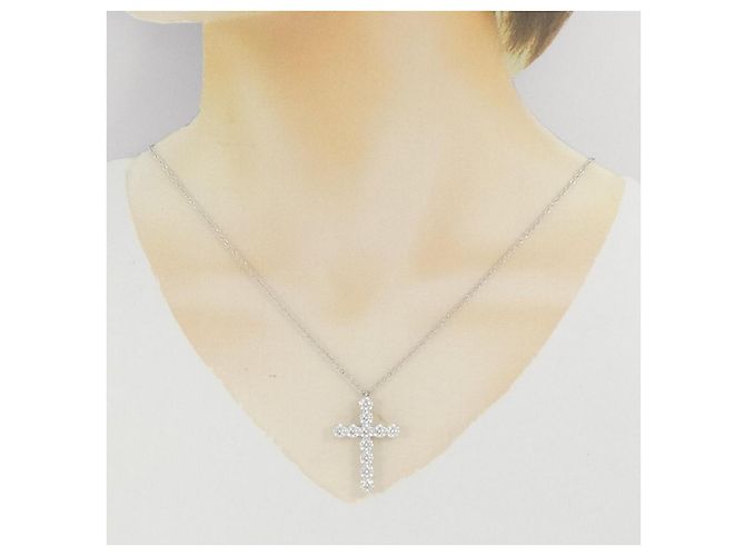 Autre Marque Collana Croce in Diamanti e Platino Cha Argento - vista 6