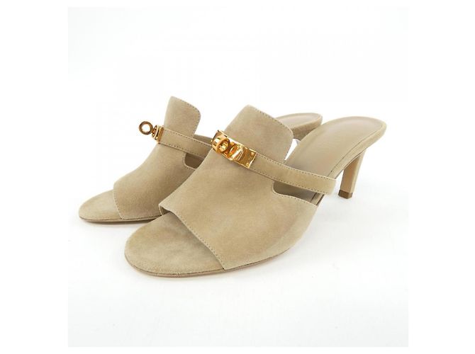Hermès Sandali Hermes Kelly Backle in pelle Beige - vista 3