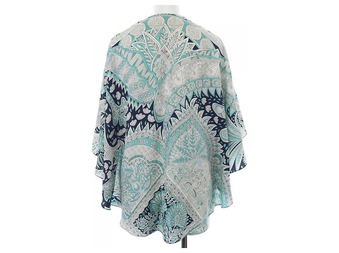 Top de seda Hermès LE JARDIN MAHARANI Negro Blanco Verde - vista 2