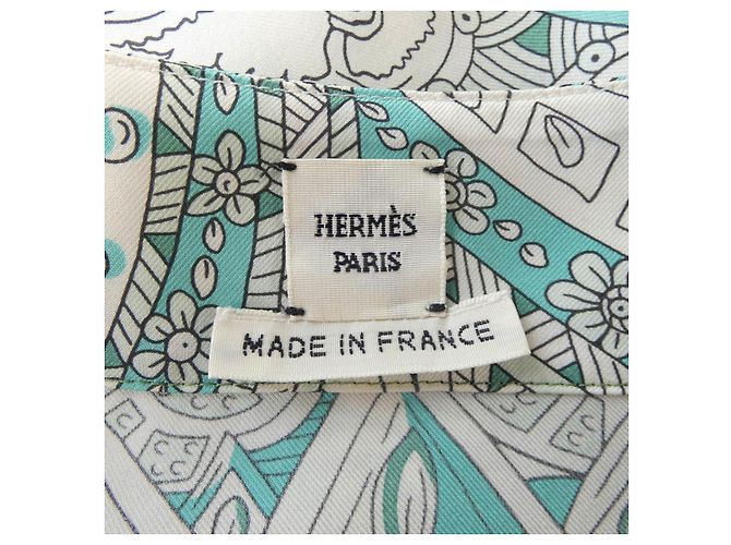 Top de seda Hermès LE JARDIN MAHARANI Negro Blanco Verde - vista 4