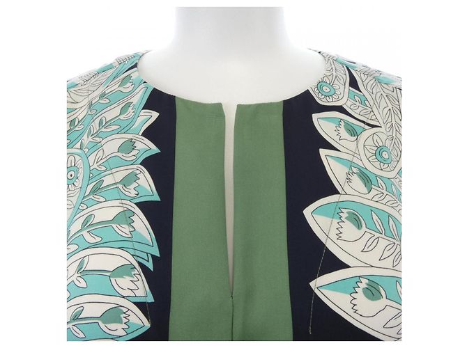 Top de seda Hermès LE JARDIN MAHARANI Negro Blanco Verde - vista 5