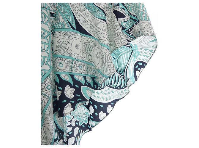Top de seda Hermès LE JARDIN MAHARANI Negro Blanco Verde - vista 6