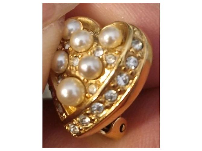 Dior Herz Clip-Ohrringe Perlen und Strass Golden - Ansicht 10