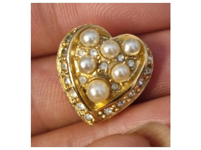 Dior Herz Clip-Ohrringe Perlen und Strass Golden - Ansicht 12