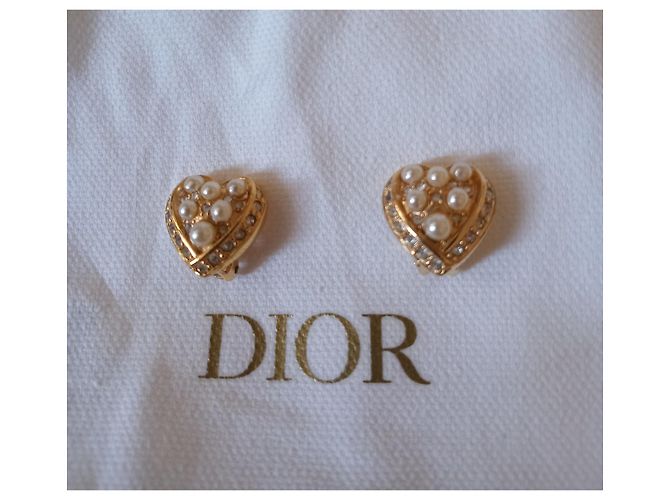 Dior Herz Clip-Ohrringe Perlen und Strass Golden - Ansicht 2