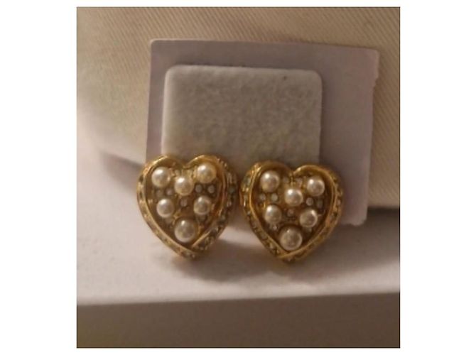 Dior Herz Clip-Ohrringe Perlen und Strass Golden - Ansicht 3