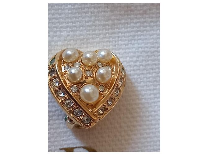 Dior Herz Clip-Ohrringe Perlen und Strass Golden - Ansicht 4
