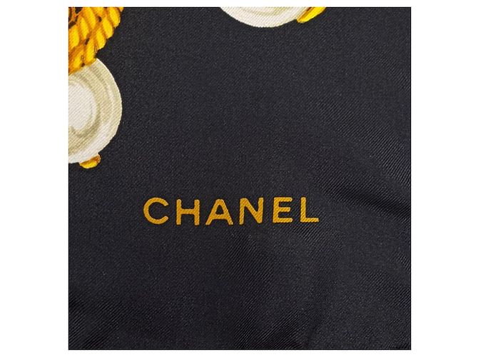Chanel Vintage Seidenschal in Schwarz und Gold Golden - Ansicht 6