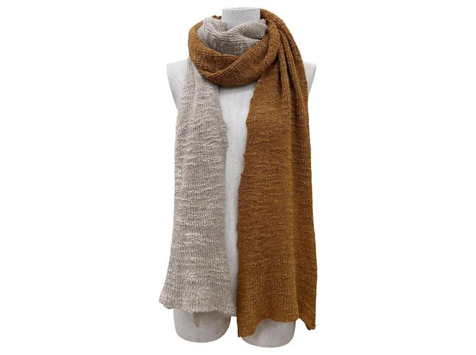 Timeless Stola Chanel in misto alpaca e lino Marrone Beige - vista 2