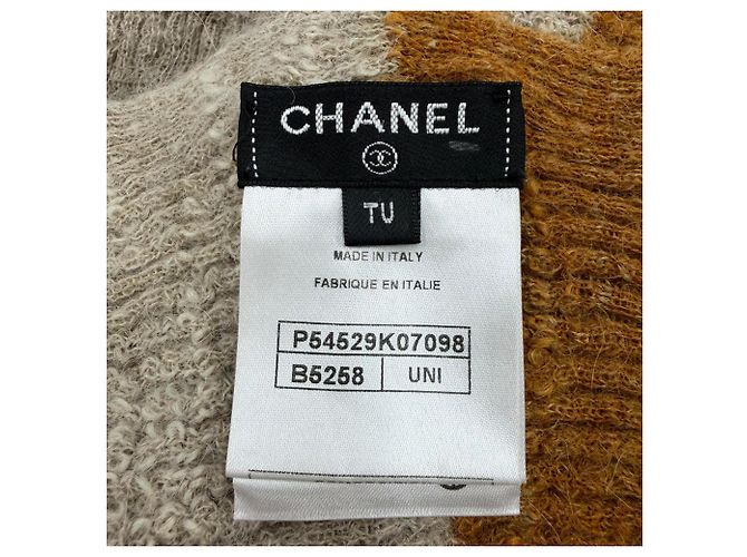 Timeless Stola Chanel in misto alpaca e lino Marrone Beige - vista 6