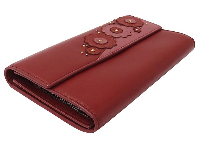 Cartera de piel de doble pliegue Bottega Veneta Rosa Roja - vista 3