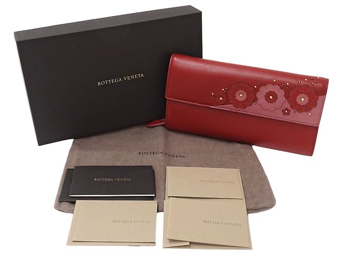 Cartera de piel de doble pliegue Bottega Veneta Rosa Roja - vista 6