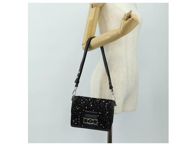 Borsa LOUIS VUITTON Daufine MINI Bag Tweed Black Silver M55491 LV Auth 189783SAM Nero Argento - vista 26