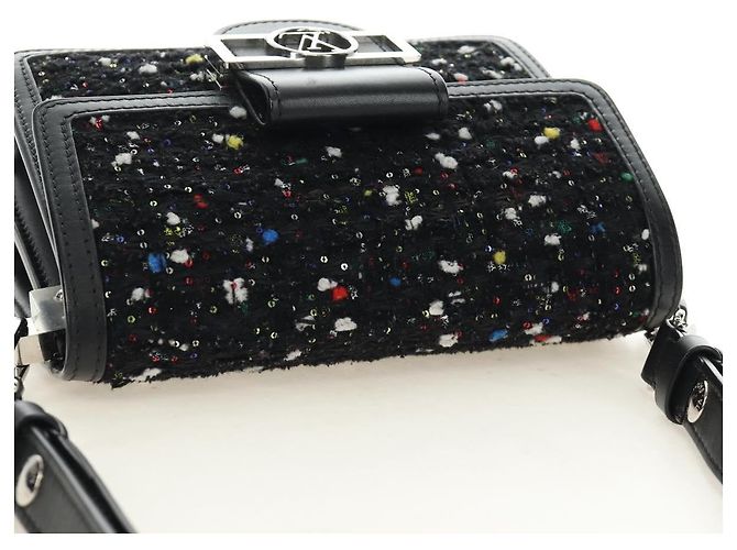 Borsa LOUIS VUITTON Daufine MINI Bag Tweed Black Silver M55491 LV Auth 189783SAM Nero Argento - vista 6