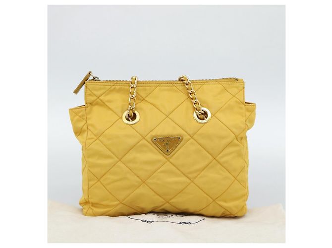 Borsa a Spalla con Catena PRADA Nylon Giallo Oro Auth 190869A D'oro - vista 12