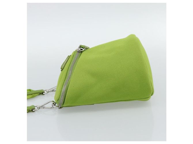Borsa a Spalla PRADA in Tela Verde Argento Auth 191654SV - vista 3