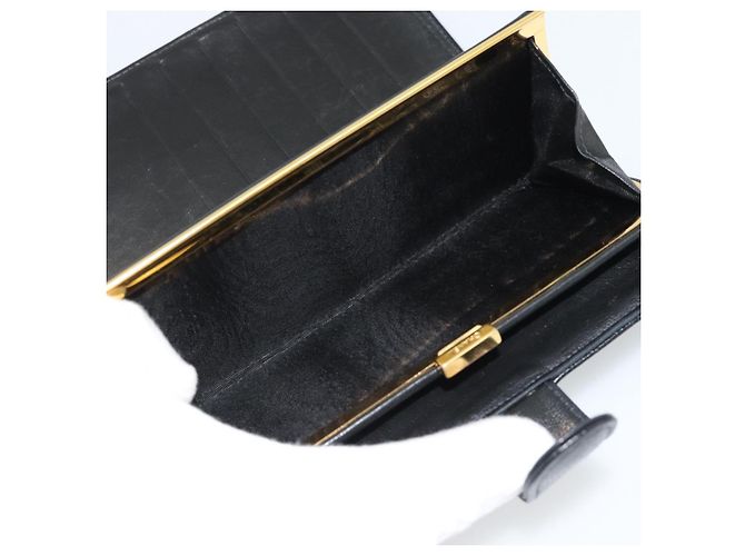 CHANEL COCO Mark Langgeldbörse Caviar Leder Schwarz Gold CC Auth 191387V Golden - Ansicht 10