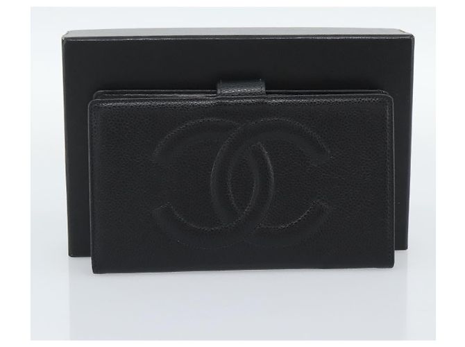 CHANEL COCO Mark Langgeldbörse Caviar Leder Schwarz Gold CC Auth 191387V Golden - Ansicht 12