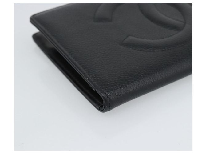 CHANEL COCO Mark Langgeldbörse Caviar Leder Schwarz Gold CC Auth 191387V Golden - Ansicht 14