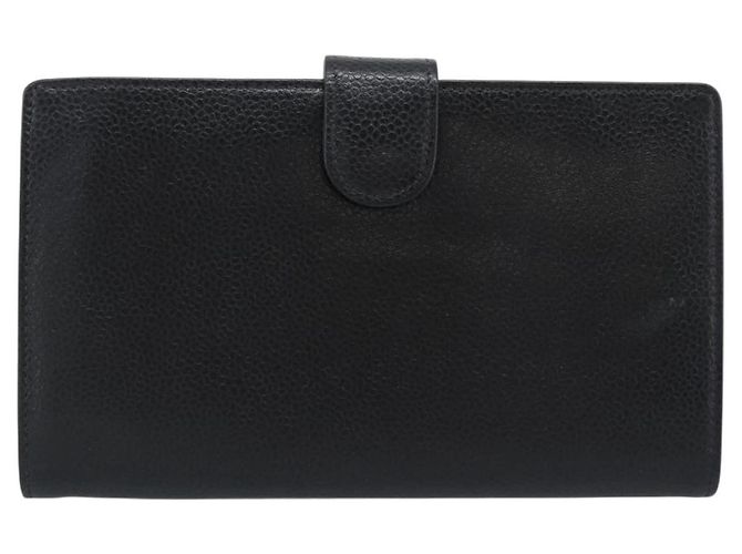 CHANEL COCO Mark Langgeldbörse Caviar Leder Schwarz Gold CC Auth 191387V Golden - Ansicht 2