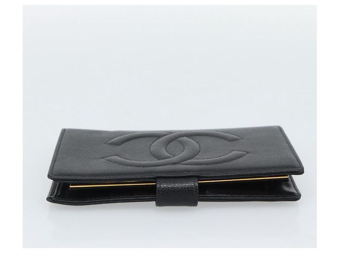 CHANEL COCO Mark Langgeldbörse Caviar Leder Schwarz Gold CC Auth 191387V Golden - Ansicht 5
