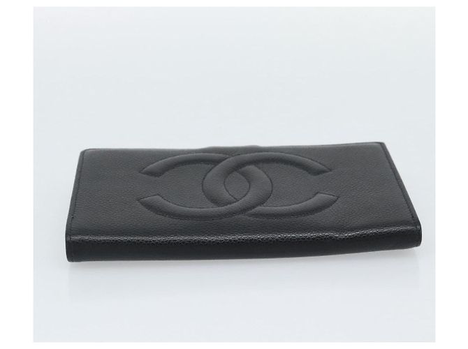 CHANEL COCO Mark Langgeldbörse Caviar Leder Schwarz Gold CC Auth 191387V Golden - Ansicht 6